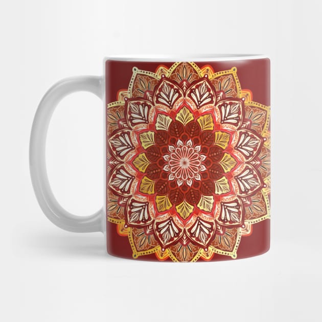 Boho Mandala in Dark Red and Gold by micklyn